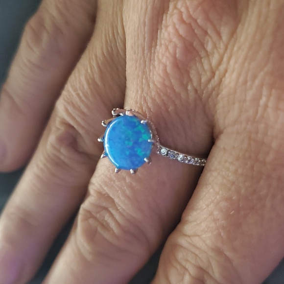 STERLING SILVER BLUE OPAL RING - Picture 2 of 5